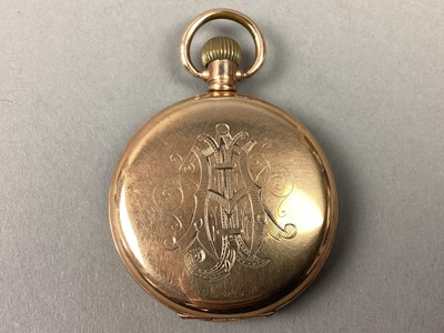 Lot 192 - A GOLD PLATED FULL HUNTER POCKET WATCH AND A LADY'S FASHION WATCH