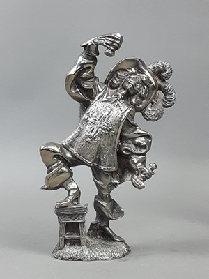 Lot 410 - FOUR PEWTER FIGURES OF MUSKATEERS AND A MODEL OF A STAG