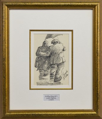 Lot 357 - STROLLING ALONG LIFE'S GOLDEN HIGHWAY, A PENCIL DRAWING BY ALEXANDER MILLAR
