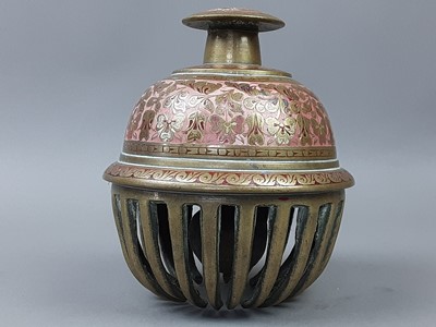 Lot 220 - A GRADUATED SET OF EASTERN BRASS AND ENAMELLED BELLS