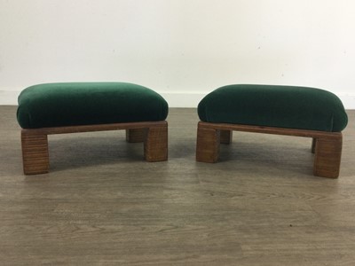 Lot 224 - A PAIR OF PINE FRAMED UPHOLSTERED FOOTSTOOLS