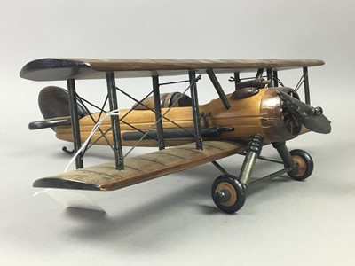 Lot 261 - TWO WOOD MODELS OF AIRCRAFT, A MODEL HELICOPTER AND OTHER ITEMS