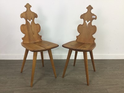 Lot 369 - A SET OF FOUR 1950S POLISH PITCH PINE SIDE CHAIRS