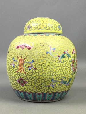 Lot 231 - A LOT OF ASIAN CERAMICS INCLUDING GINGER JARS, BRASS BOWL AND A MASK