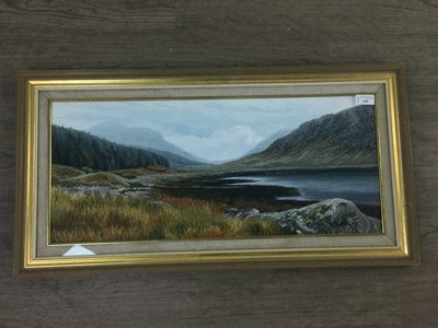 Lot 398 - GLEN TARBERT FROM LOCH SUNART, AN OIL BY IAN MCNAB