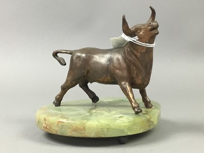Lot 293 - A COLD PAINTED METAL FIGURE OF A STAG AND ANOTHER OF A BULL