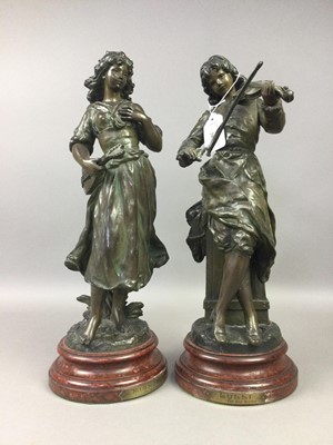 Lot 283 - A LOT TWO SPELTER FIGURES OF MUSICIANS