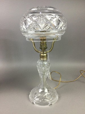 Lot 94 - A CLEAR CUT GLASS TABLE LAMP AND ANOTHER