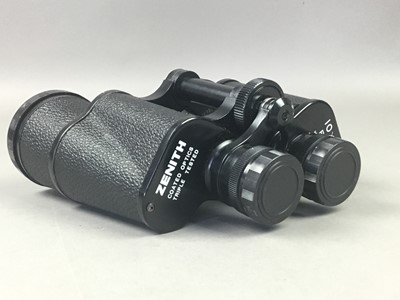 Lot 347 - A CASED PAIR OF ZENITH BINOCULARS, A TELESCOPE AND TWO TRIPODS