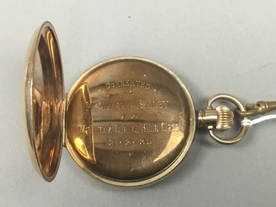 Lot 365 - A RECORD DREAD NOUGHT FULL HUNTER ROLLED GOLD POCKET WATCH
