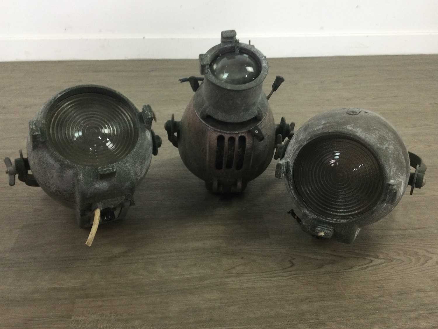 Lot 371 - A SET OF SIX VINTAGE STRAND THEATRE LIGHTS AND THREE OTHERS
