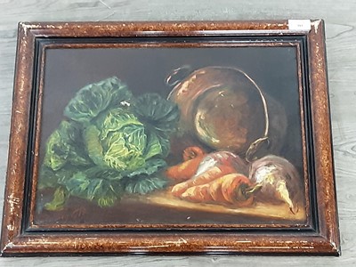 Lot 381 - STILL LIFE WITH VEGETABLES, AN OIL