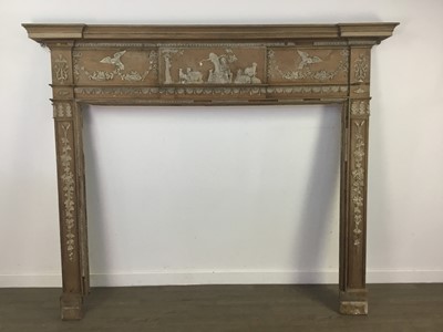 Lot 753 - A SCOTTISH PINE AND COMPOSITION FIRE SURROUND OR CHIMNEYPIECE IN THE MANNER OF ROBERT ADAM