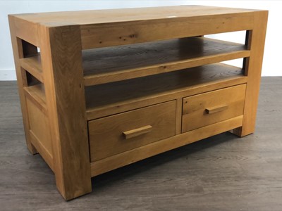 Lot 449 - AN OAK VENEER CABINET, COFFEE TABLE AND NEST OF TABLES