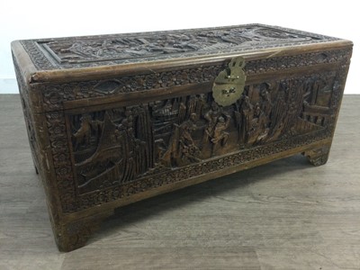 Lot 522 - A CARVED CHINESE CAMPHORWOOD CHEST