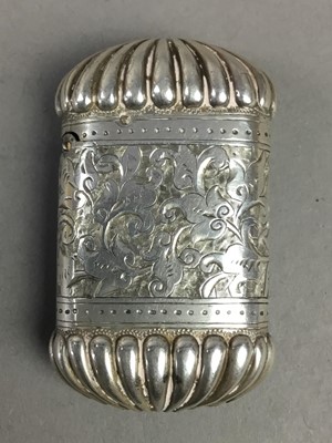 Lot 484 - A VICTORIAN SILVER VESTA CASE AND OTHER ITEMS