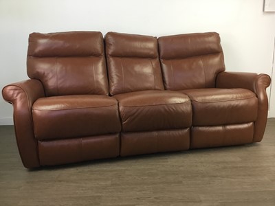 Lot 514 - A MODERN BROWN LEATHER SETTEE AND MATCHING ARMCHAIR