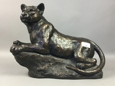 Lot 562 - A BRONZE EFFECT CERAMIC LEOPARD