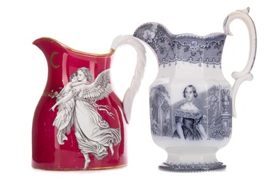 Lot 599 - A VICTORIAN COMMEMORATIVE JUG AND ANOTHER