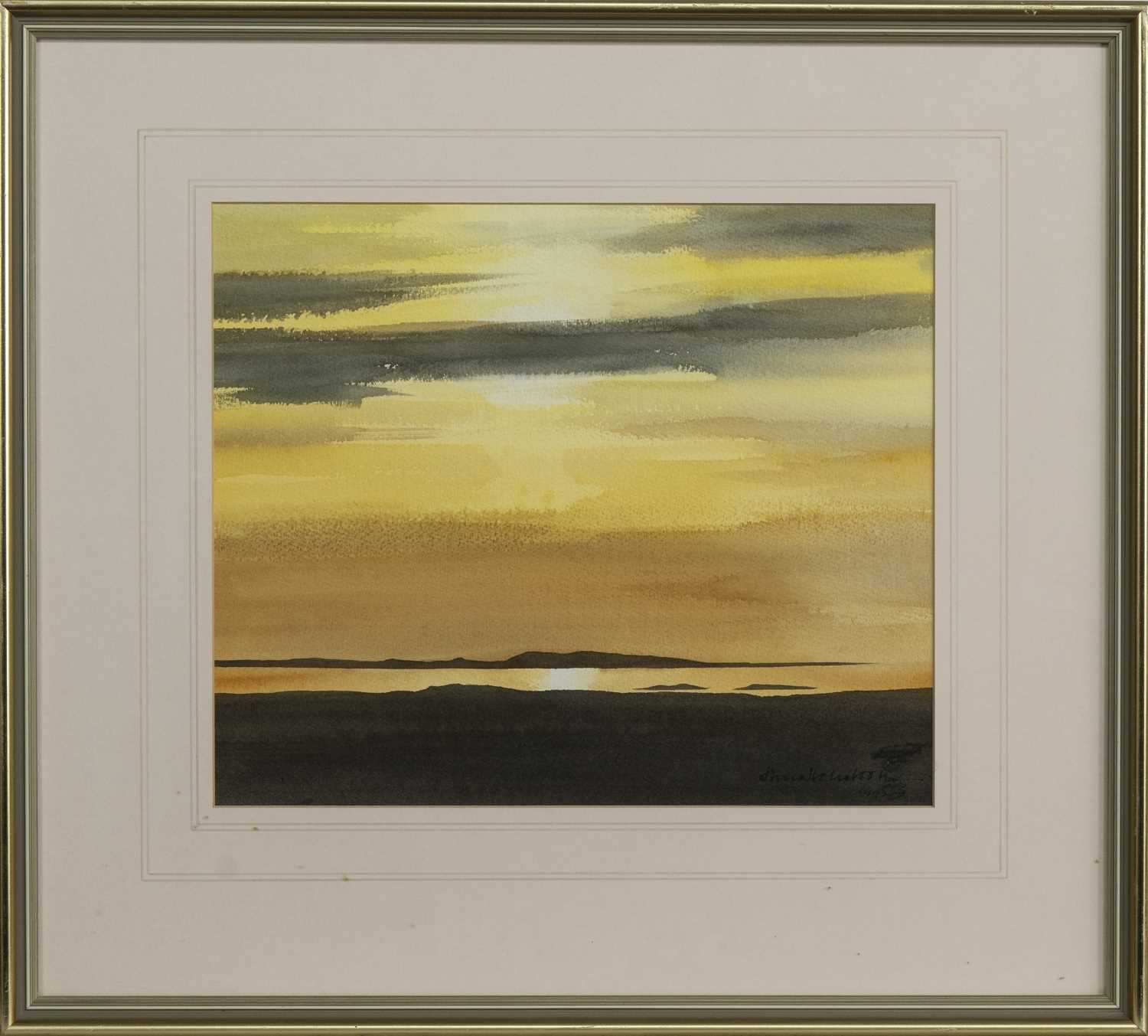 Lot 48 - SUNSET, NORTH UIST, A WATERCOLOUR BY JIM NICHOLSON