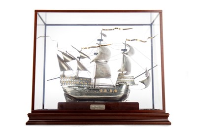 Lot 47 - A LARGE STERLING SILVER MODEL OF THE MARY ROSE, THE FLAGSHIP OF KING HENRY VIII
