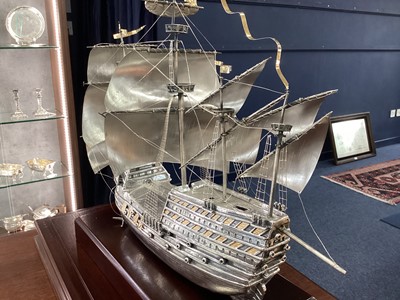 Lot 47 - A LARGE STERLING SILVER MODEL OF THE MARY ROSE, THE FLAGSHIP OF KING HENRY VIII