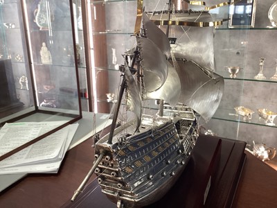 Lot 47 - A LARGE STERLING SILVER MODEL OF THE MARY ROSE, THE FLAGSHIP OF KING HENRY VIII