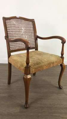 Lot 615 - A WALNUT ARMCHAIR, TWO MAHOGANY TOWEL RAILS AND A STANDARD LAMP