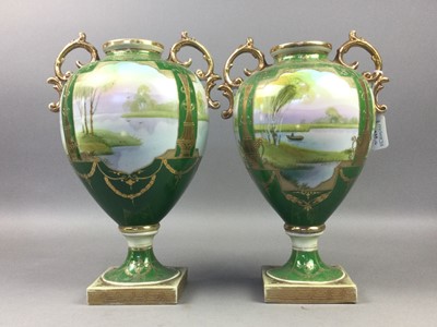 Lot 635 - A PAIR OF NORITAKE URN VASES AND TWO SMALL PLATES