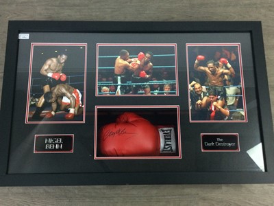 Lot 639 - BOXING INTEREST - A SIGNED GLOVE AND MONTAGE OF NIGEL BENN