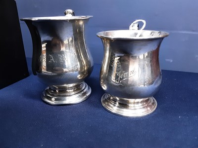 Lot 14 - A SILVER WINE GOBLET AND TWO CHRISTENING MUGS