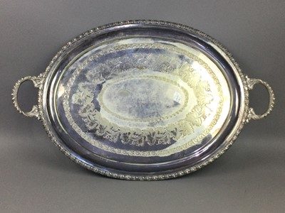 Lot 50 - A LOT OF FIVE SILVER PLATED SERVING TRAYS AND DISHES