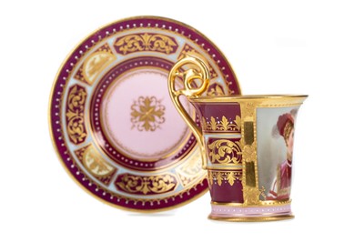 Lot 749 - A CONTINENTAL CABINET COFFEE CUP AND SAUCER IN THE MANNER OF ROYAL VIENNA