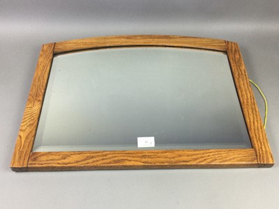 Lot 52 - AN EARLY 20TH CENTURY OAK WALL MIRROR AND A TABLE TOP CHEST