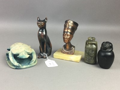 Lot 69 - A SET OF FOUR ARABIAN NIGHTS PRINTS AND EGYPTIAN REVIVAL FIGURES