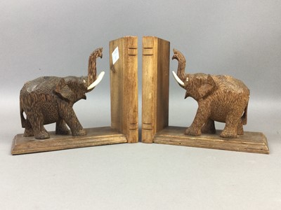 Lot 81 - A PAIR OF CARVED WOOD ELEPHANT BOOKENDS AND ART DECO ITEMS