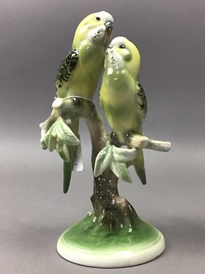 Lot 151 - A ROYAL BELVERDERE CERAMIC ORNAMENT OF A PAIR OF BUDGERIGARS AND OTHER HUMMEL FIGURES