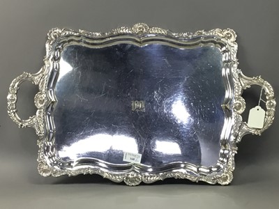 Lot 168 - A SILVER PLATED TWIN HANDLED SERVING TRAY AND OTHER ITEMS