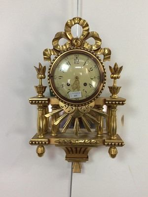 Lot 621 - A 20TH CENTURY GILT WALL CLOCK OF FRENCH DESIGN