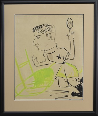 Lot 57 - THE RUGBY PLAYER, A MIXED MEDIA ATTRIBUTED TO ALBERTO MORROCCO