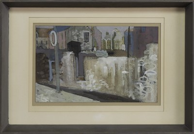Lot 102 - HARBOUR BUILDINGS, A WATERCOLOUR BY IRENE HALLIDAY