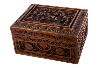 Lot 1154 - A SMALL CANTON CARVED WOODEN BOX