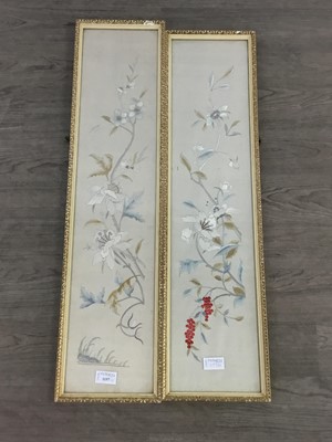 Lot 1157 - TWO CHINESE SILK FLORAL EMBROIDERED PANELS