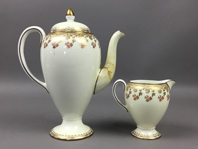Lot 72 - A WEDGWOOD PART COFFEE SERVICE, DOULTON DICKENS FIGURE AND CAVERSWALL PLATE