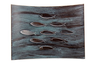 Lot 426 - SHOAL OF FISH, A COPPER PANEL BY SIMEON SMYTHE (BORN 1964)