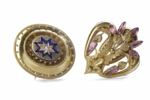 Lot 10 - TWO VICTORIAN BROOCHES one of oval form and...