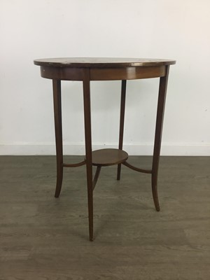 Lot 233 - A MAHOGANY VENEERED TWO TIER OCCASIONAL TABLE