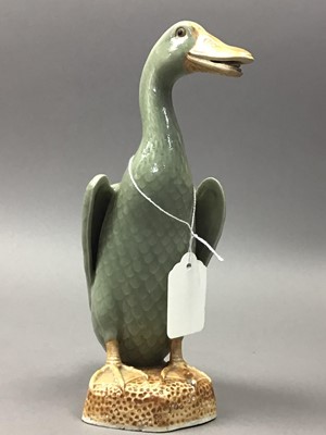 Lot 270 - A 20TH CENTURY CHINESE GREEN GLAZED GOOSE AND OTHER CERAMICS