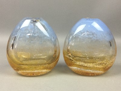Lot 290 - A PAIR OF CAITHNESS STUDIO GLASS VASES AND A BLUE PAPERWEIGHT
