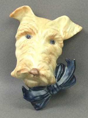 Lot 293 - A CERAMIC TERRIER WALL MASK AND OTHERS